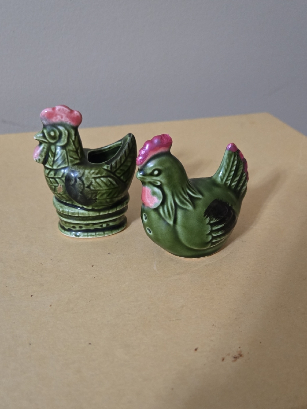 Vintage Green Chicken Toothpick Holder & Salt Shaker